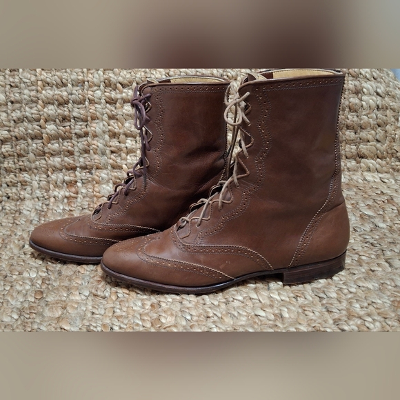 Ralph Lauren Womens Sz 9 AA Brown Leather Lace-Up Ankle Mid-Calf Boot Italy 70 - Picture 3 of 11
